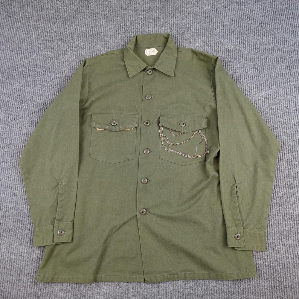 Vintage OG-507 Military Shirt Mens Large Green Twill Long Sleeve Durable Press